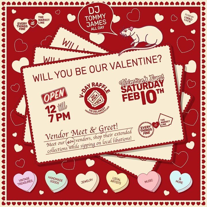 Will you be our Valentine?
.
Join us today @everythingsfinevintage @themarketline for a meet and greet with a lovely lineup of vendors 💖 Shop cute clothing and accessories for your Galentine&rsquo;s and Valentine&rsquo;s celebrations 🥂 See you ther