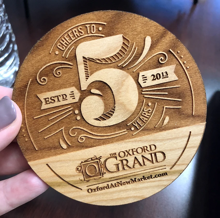 Engraved wooden drink coaster