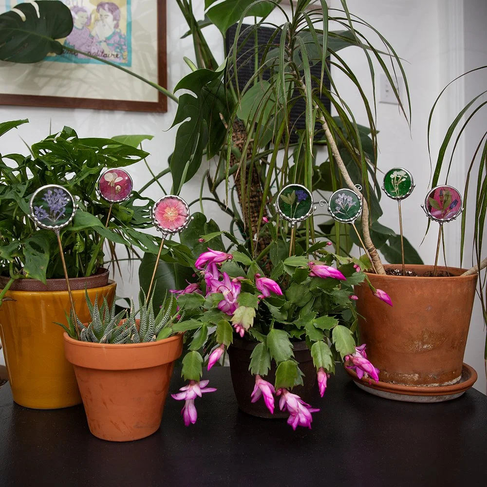 A Glass Fantasy  Pressed Flower Plant Stakes