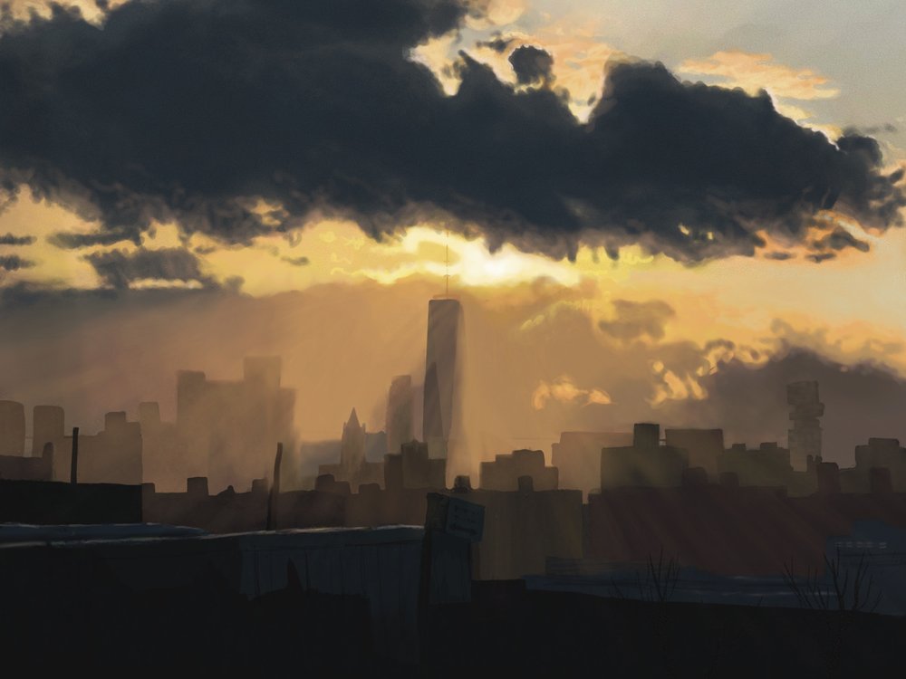 "Sunset View from Williamsburg," digital drawing