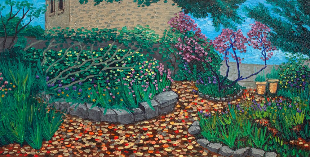 "Garden in Bloom," plein air painting