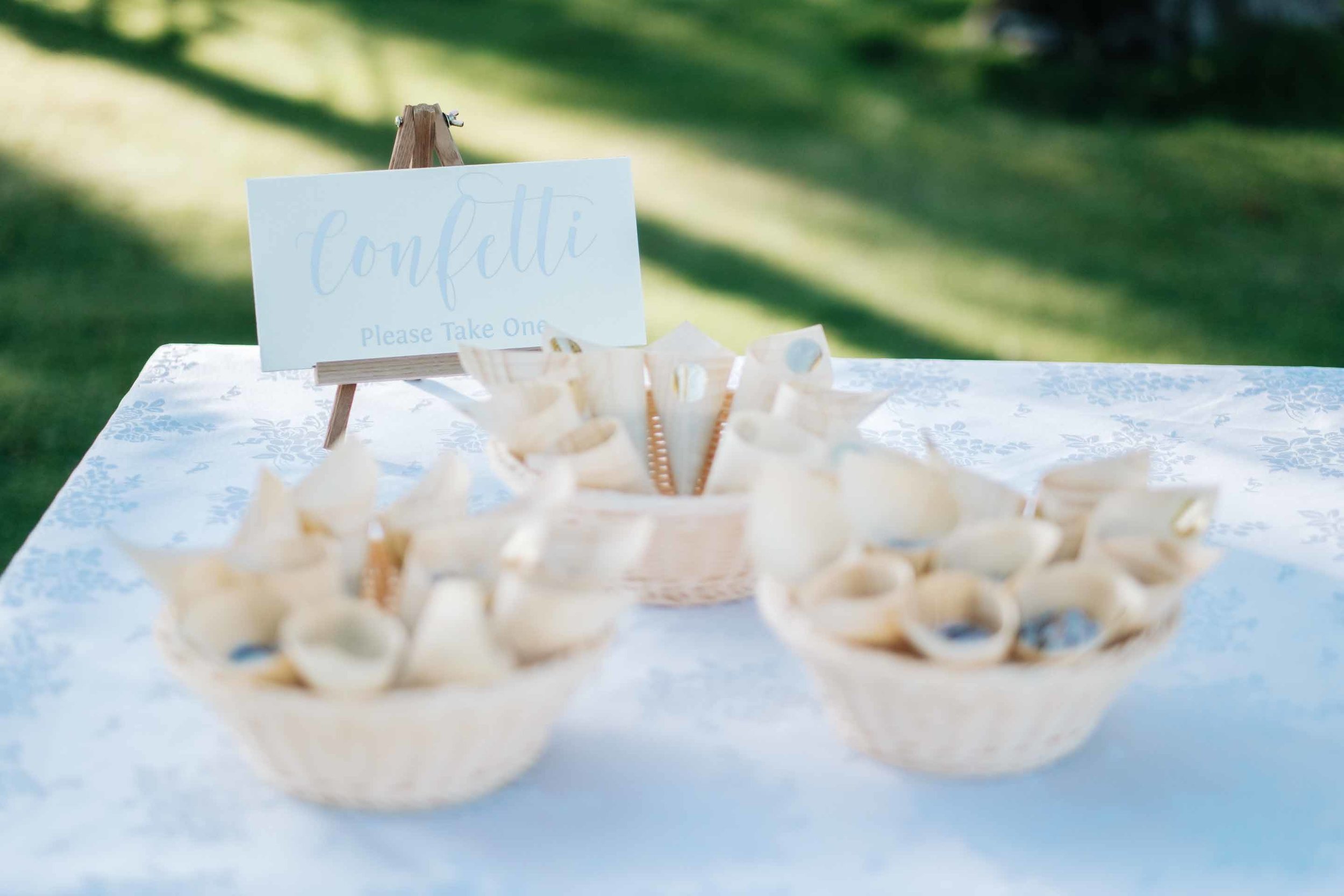 confetti on a table for guests to toss