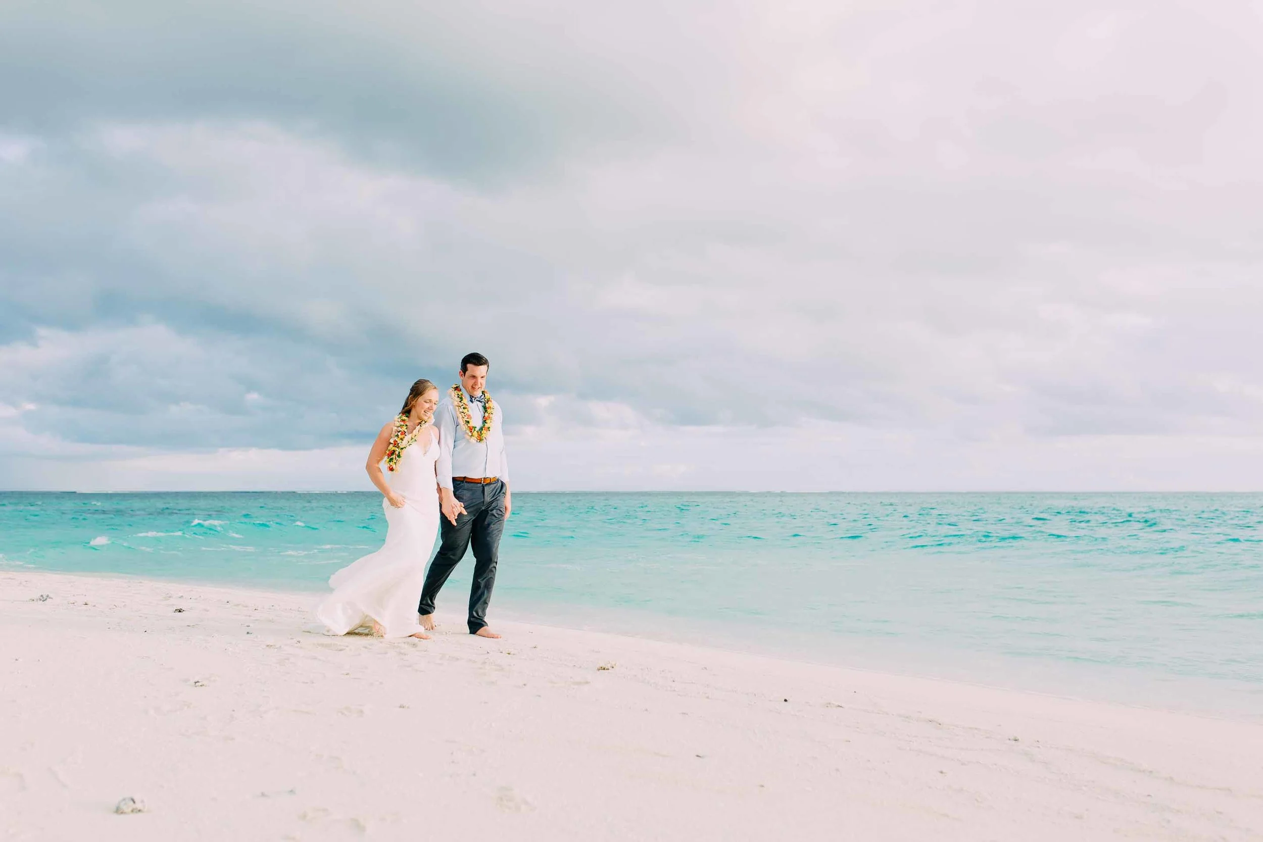 Happily married couple enjoy their sand quay for the afternoon.