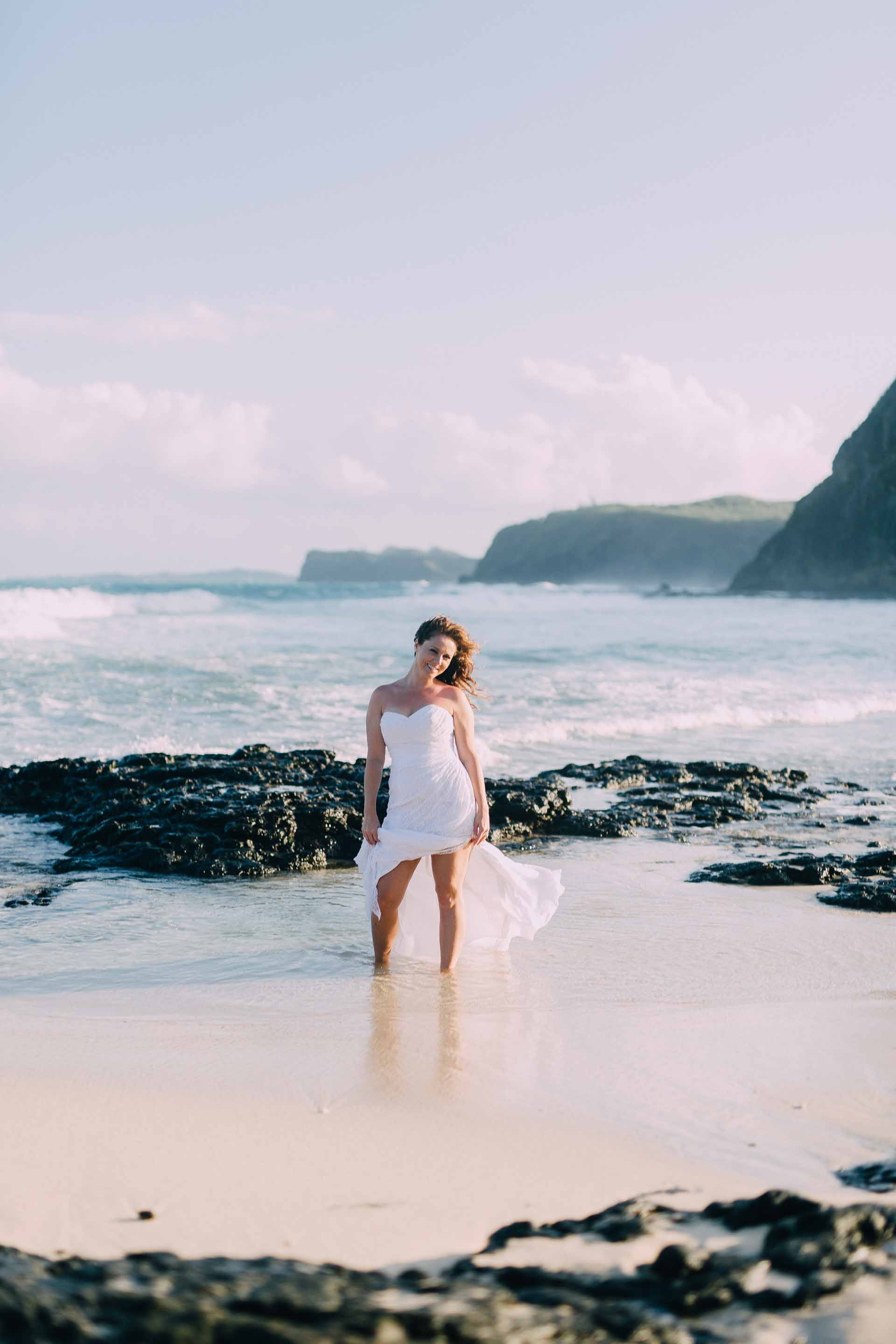 Beautiful Fiji Bride enjoying a trash the dress session