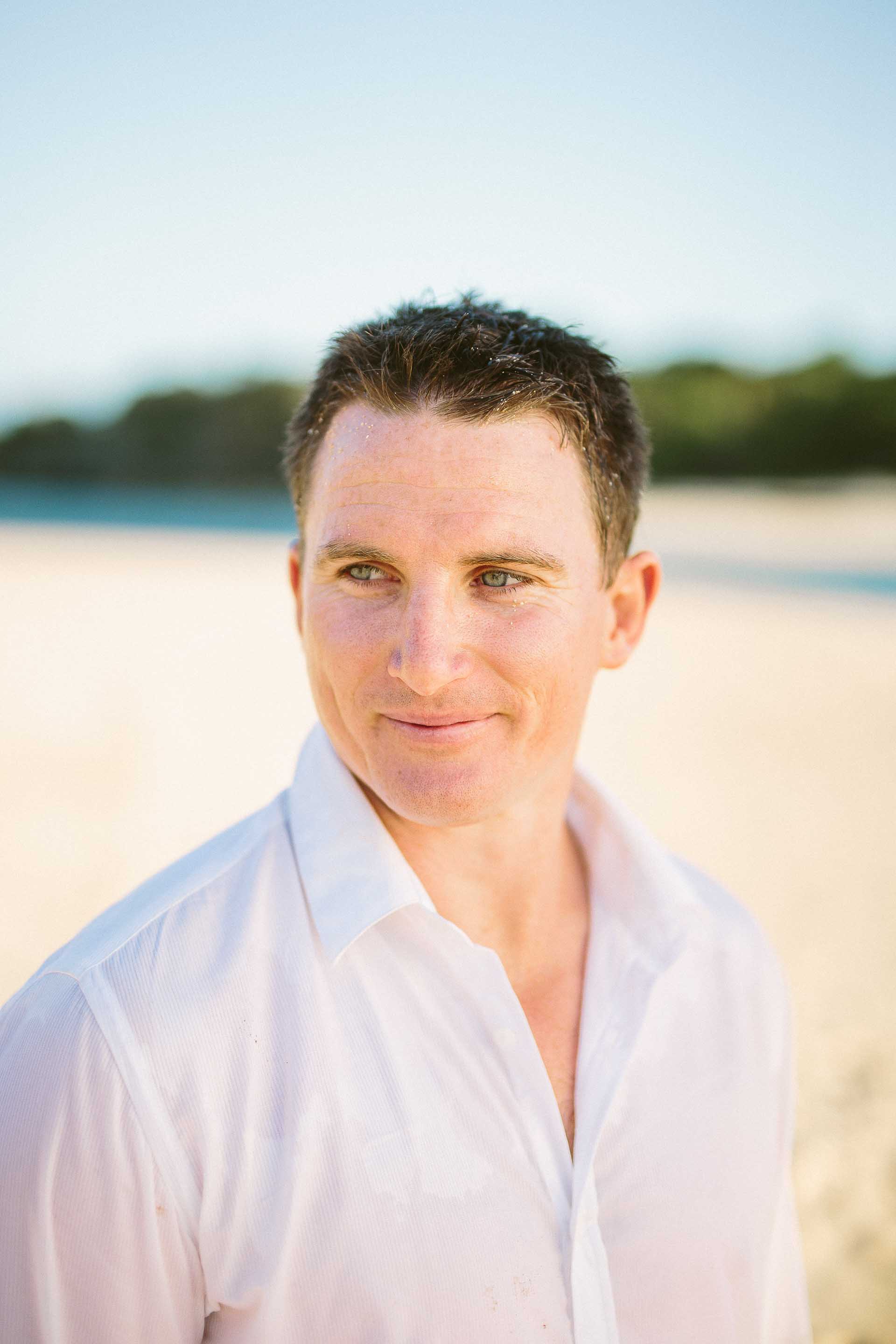 close portrait of groom