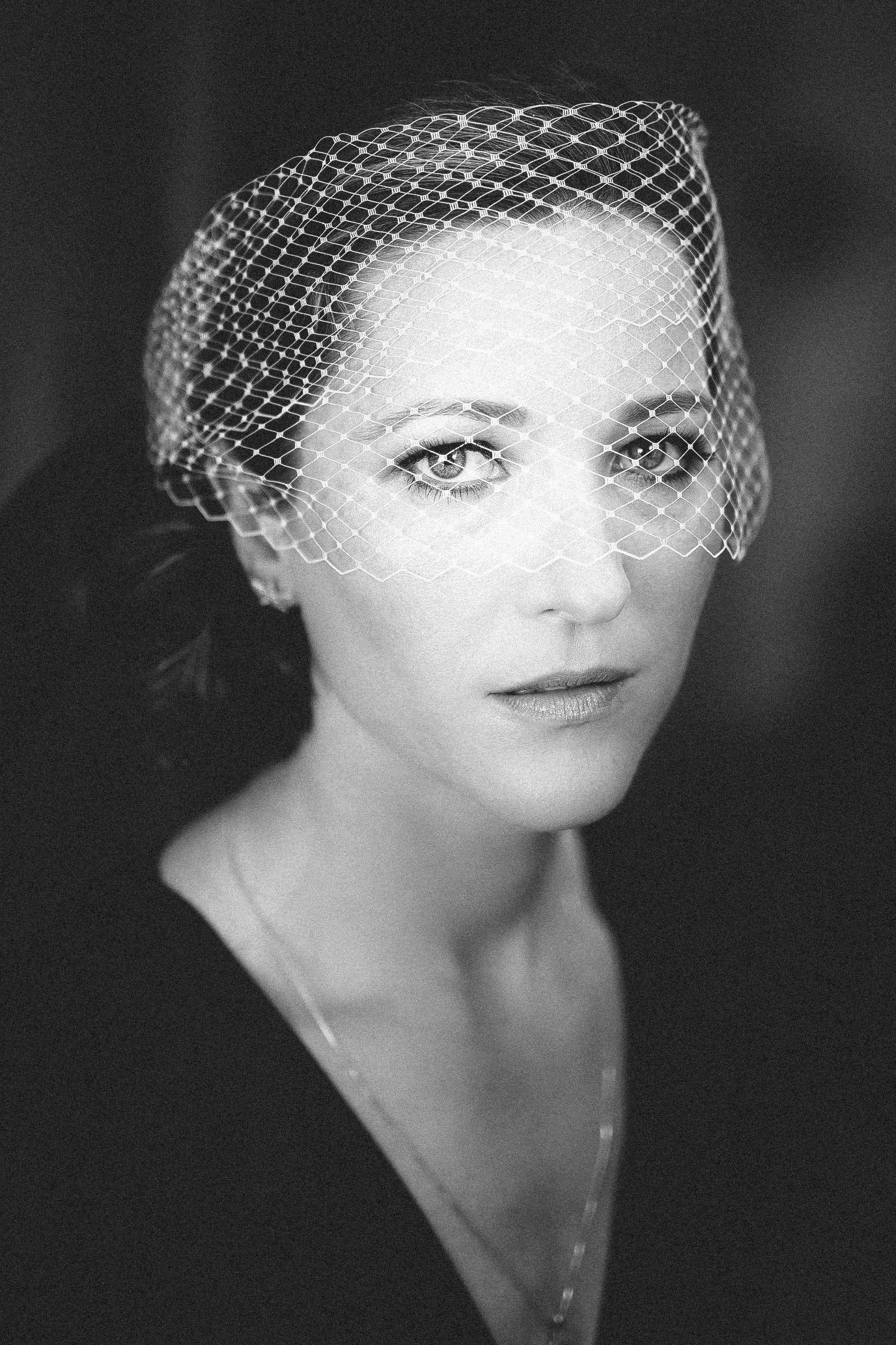 Portrait of the bride with a headpiece