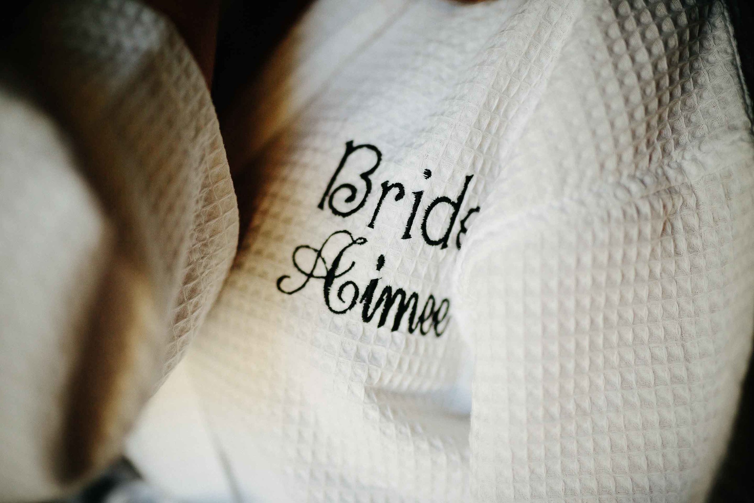 Brides name embroidered on her robe