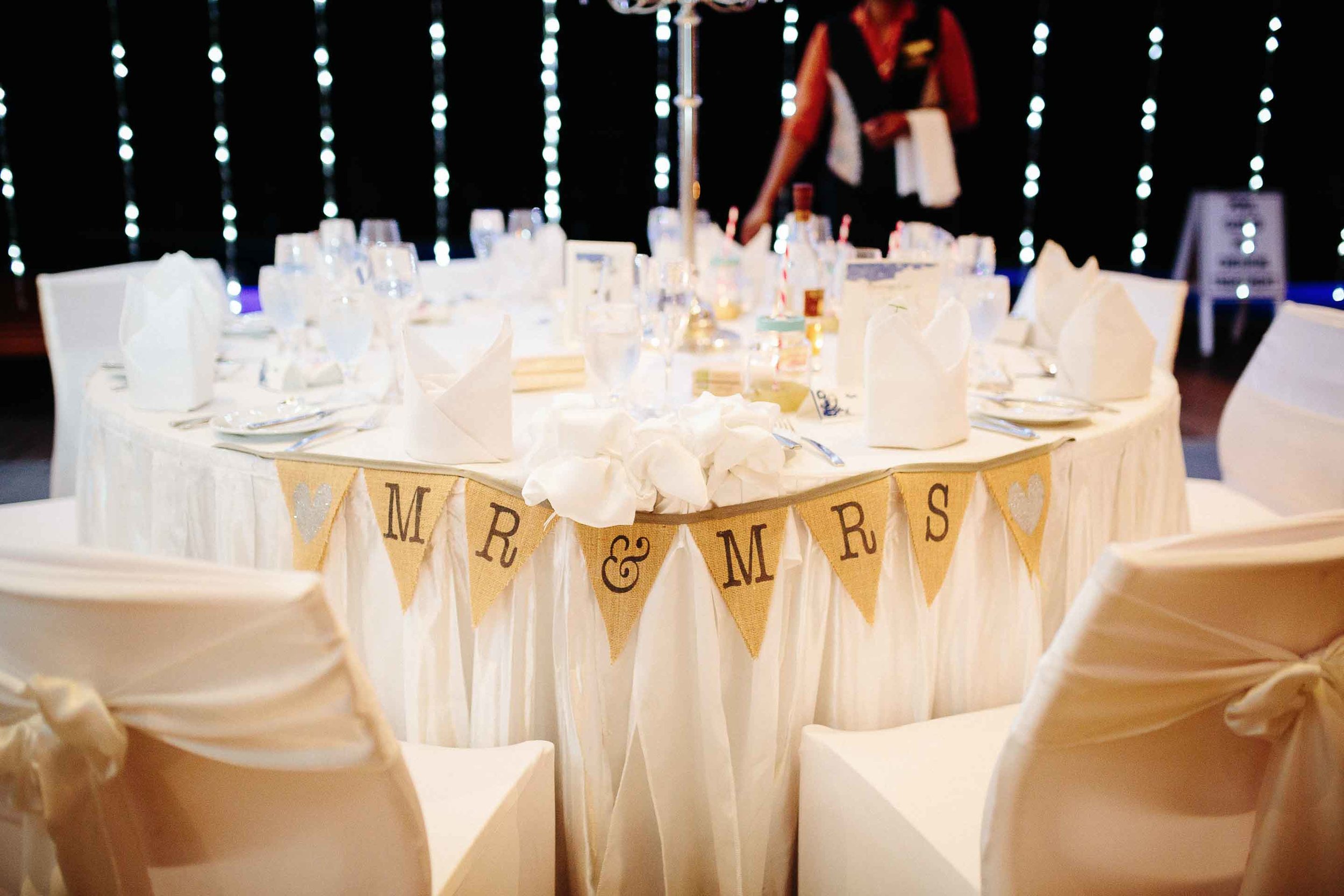 reception dinner setup of the head table