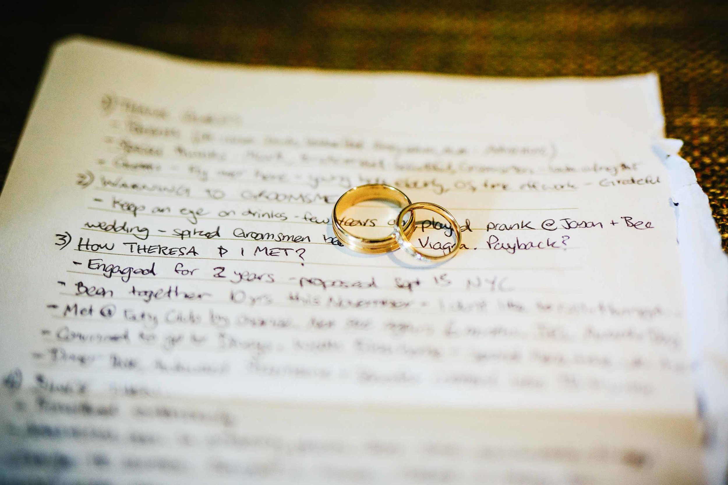 Wedding rings on the grooms speech