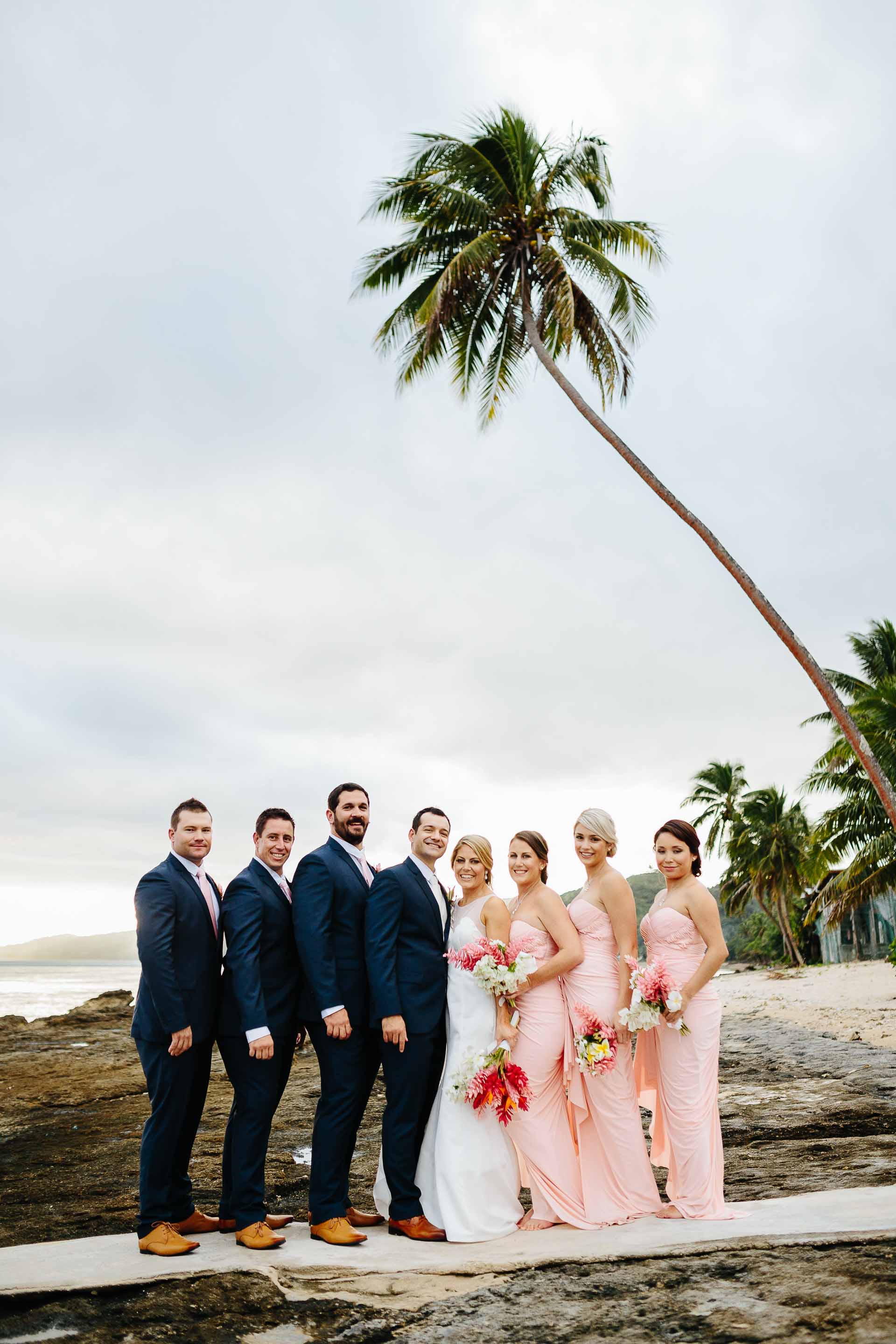 bridal party on the beach