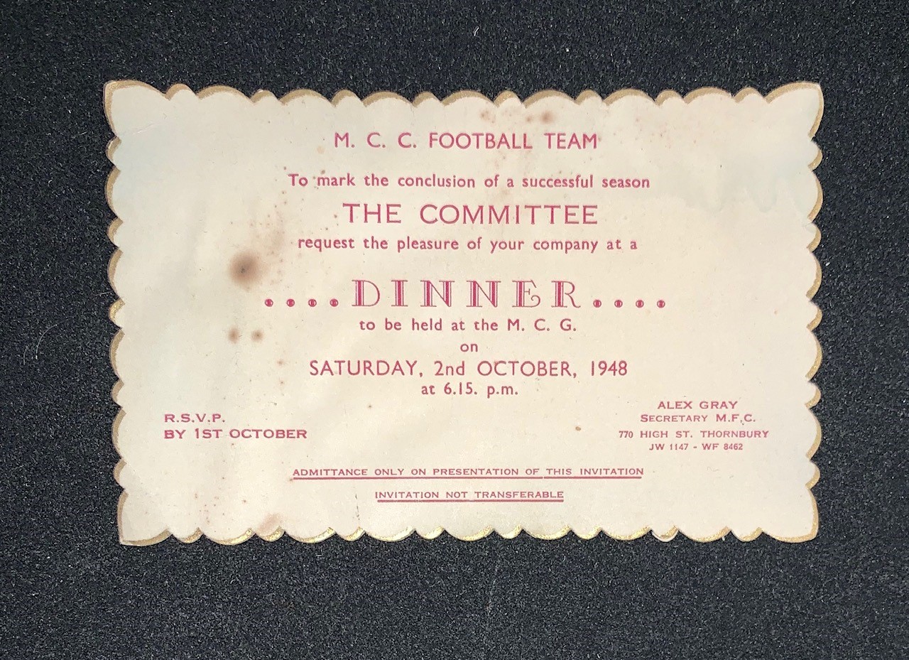 1948 Premiership Dinner Invite
