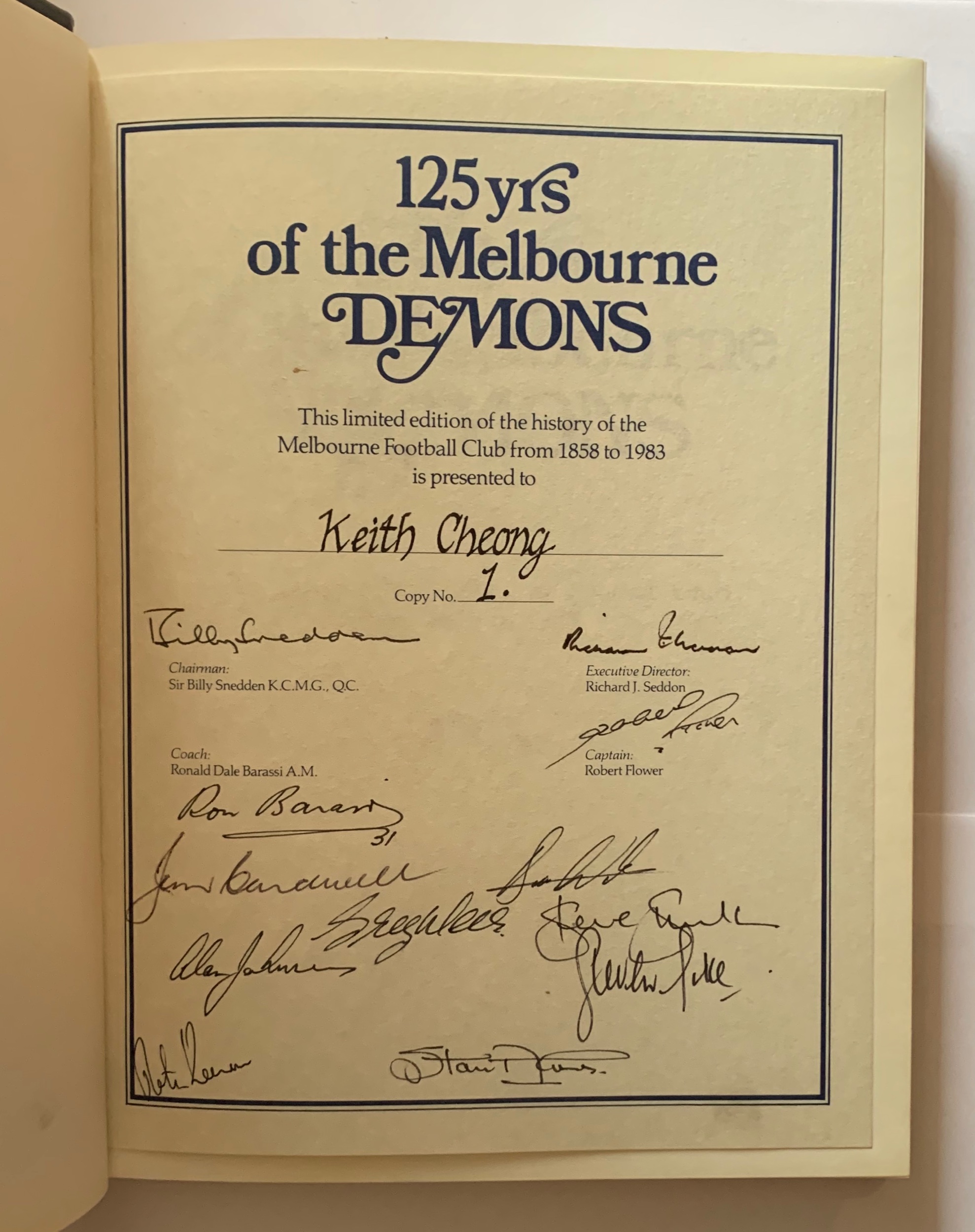 1983 M.F.C. History "125 Years of the Melbourne Demons" Limited Edition #1/125