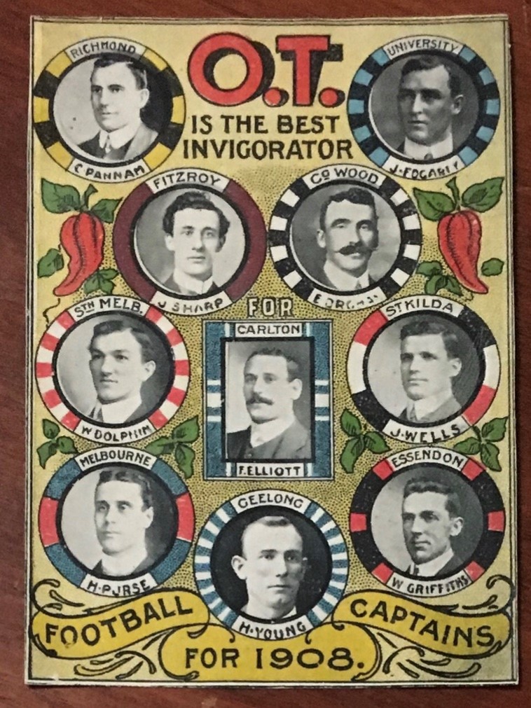1908 O.T. "V.F.L. Football Captains" Label - Front