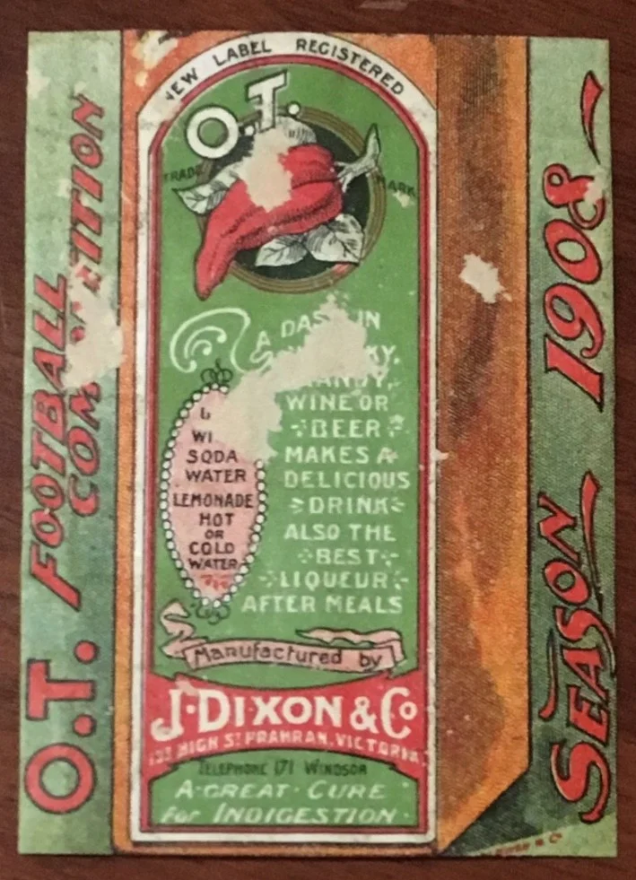 1908 O.T. "V.F.L. Football Captains" Label - Back