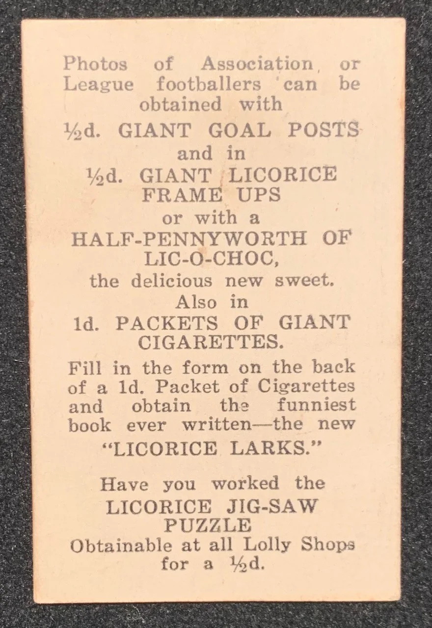 "Giant Licorice Cigarettes" Advertisement card 1933