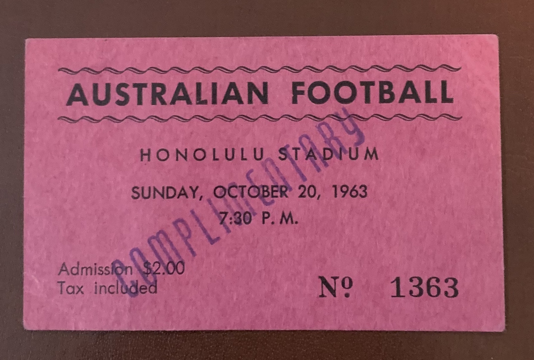 1963 Melbourne v Geelong @ Honolulu Ticket