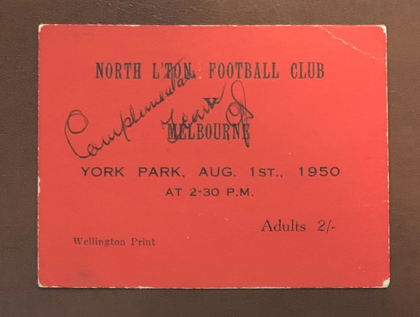 1950 Melbourne v North Launceston Ticket