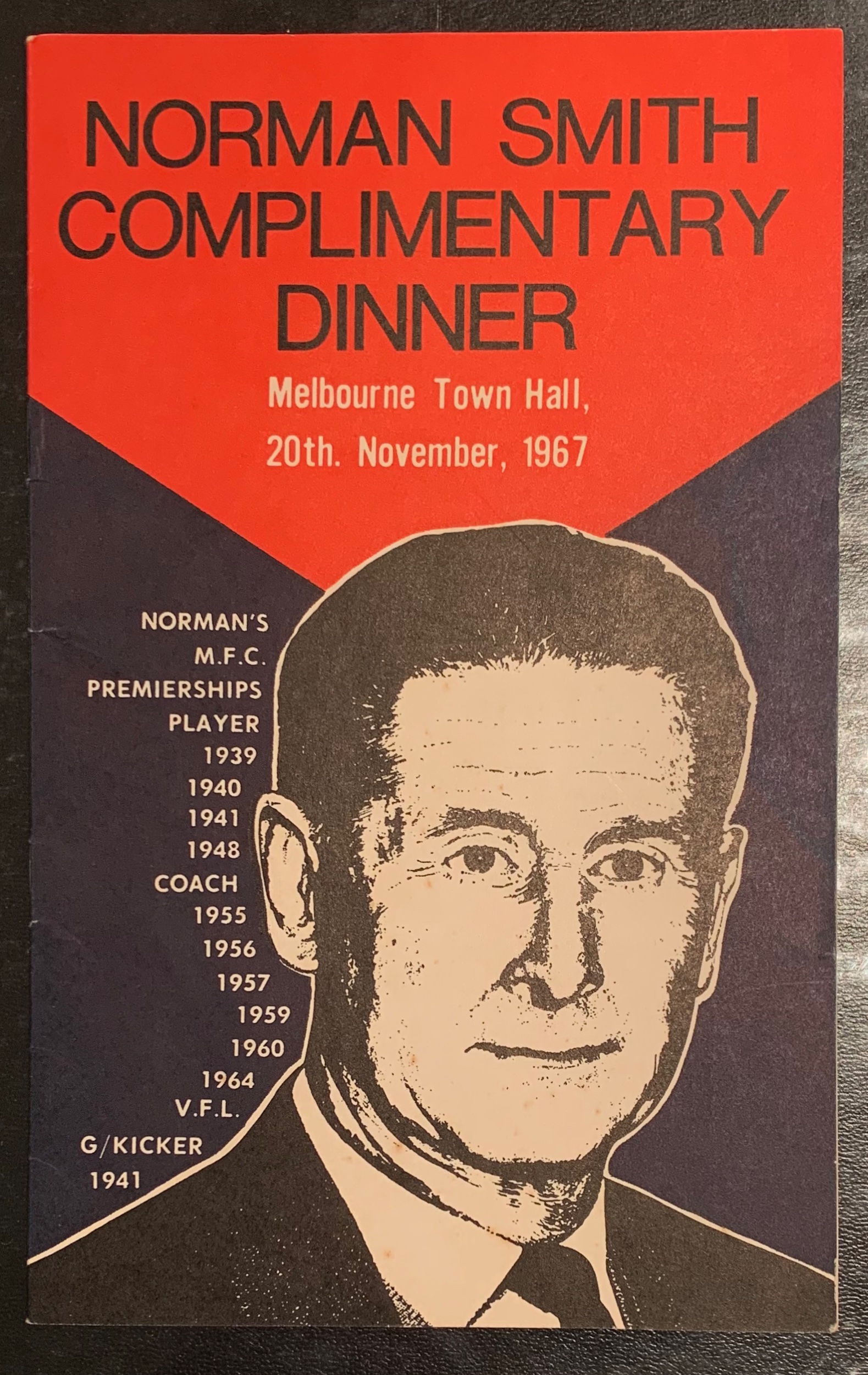 1967 Norm Smith Testimonial Dinner Menu