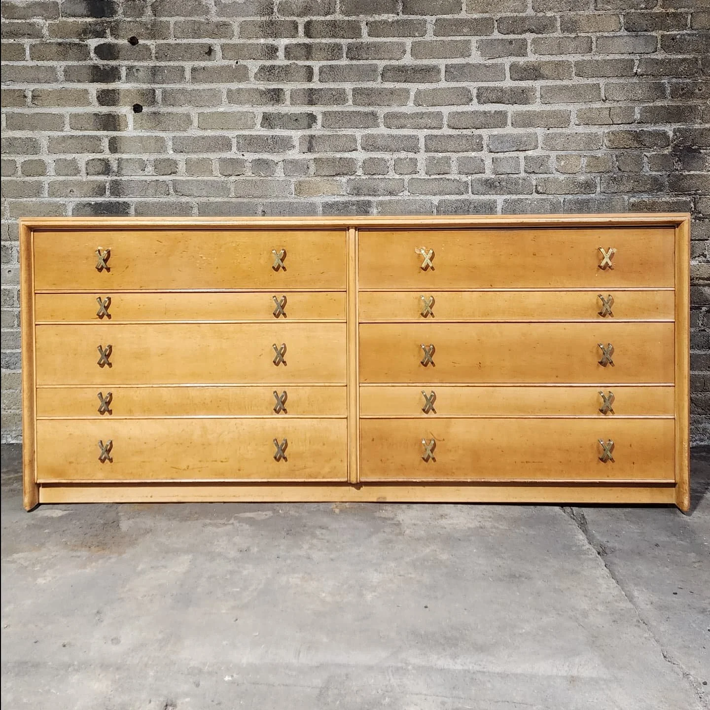 Vintage Paul Frankl for Johnson Furniture.  72.5w x 22.5d x 32h.  now available, $1500. delivery nationwide. Can be refinished at additional cost.