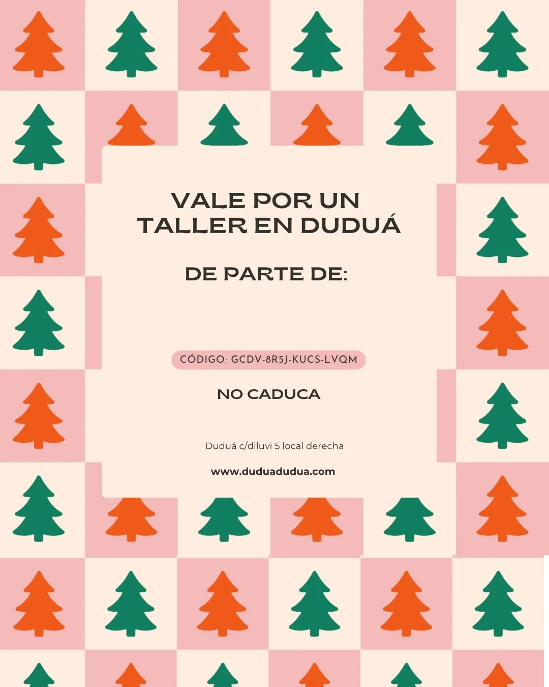 Regala un taller en Dudu&aacute; 🎁

Con la tarjeta regalo de Dudu&aacute;, la persona podr&aacute; elegir el taller que m&aacute;s le apetezca y la fecha que mejor le vaya.
T&uacute; solo eliges el importe y listo.

✔️ Importes a partir de 36 &euro;