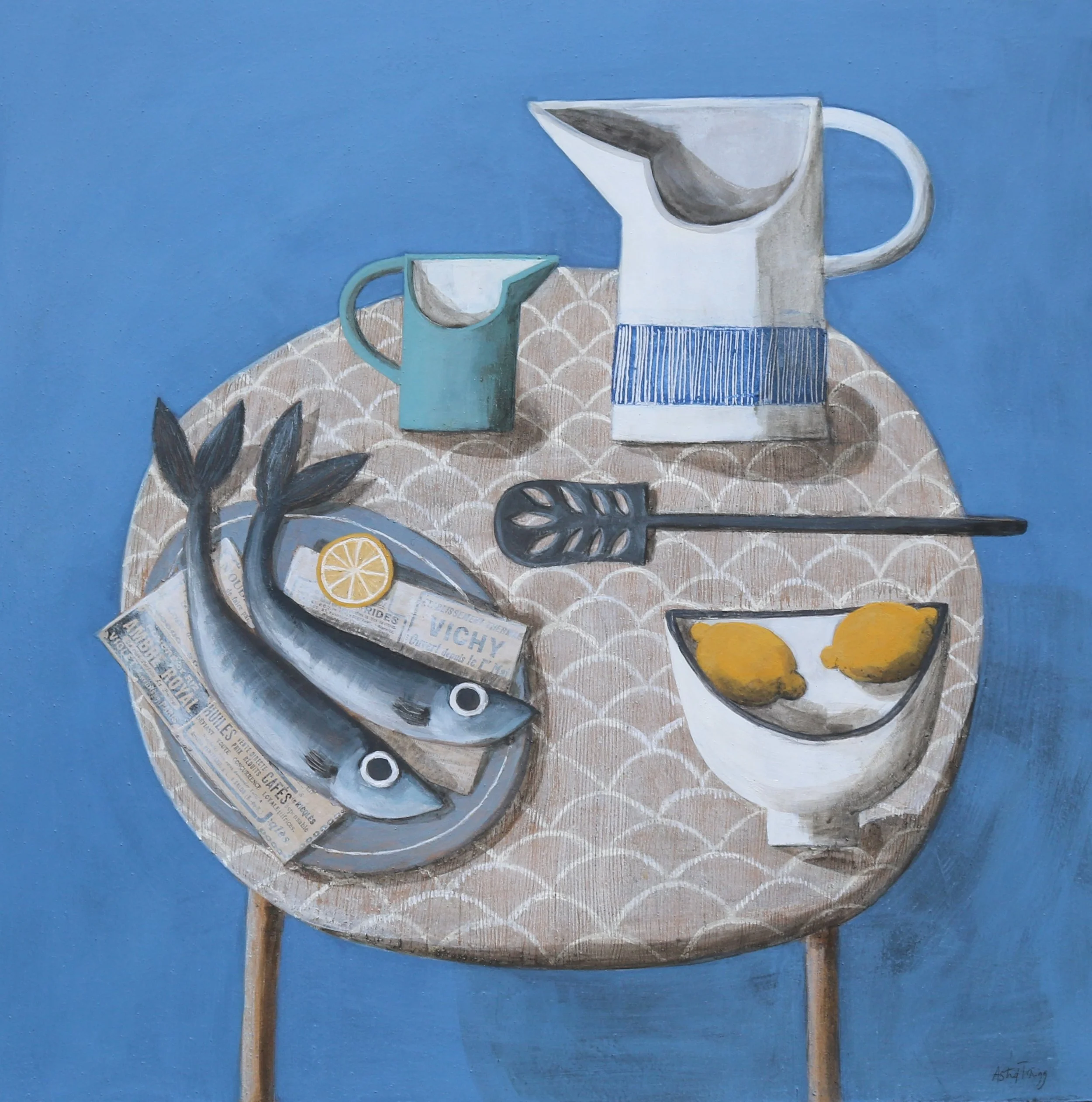 Astrid Trugg Work Still life in blue with jugs and fish (medium).jpg