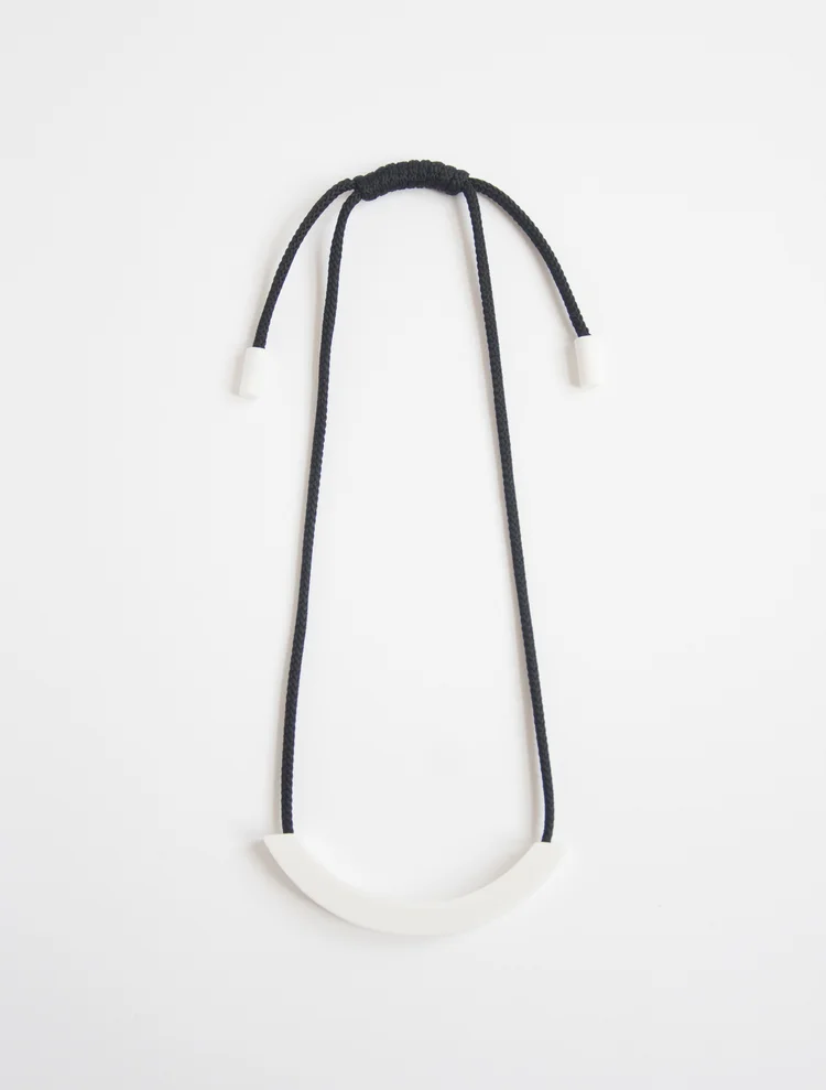 Adjustable Leather Necklace Knot Black Cord White Ceramic