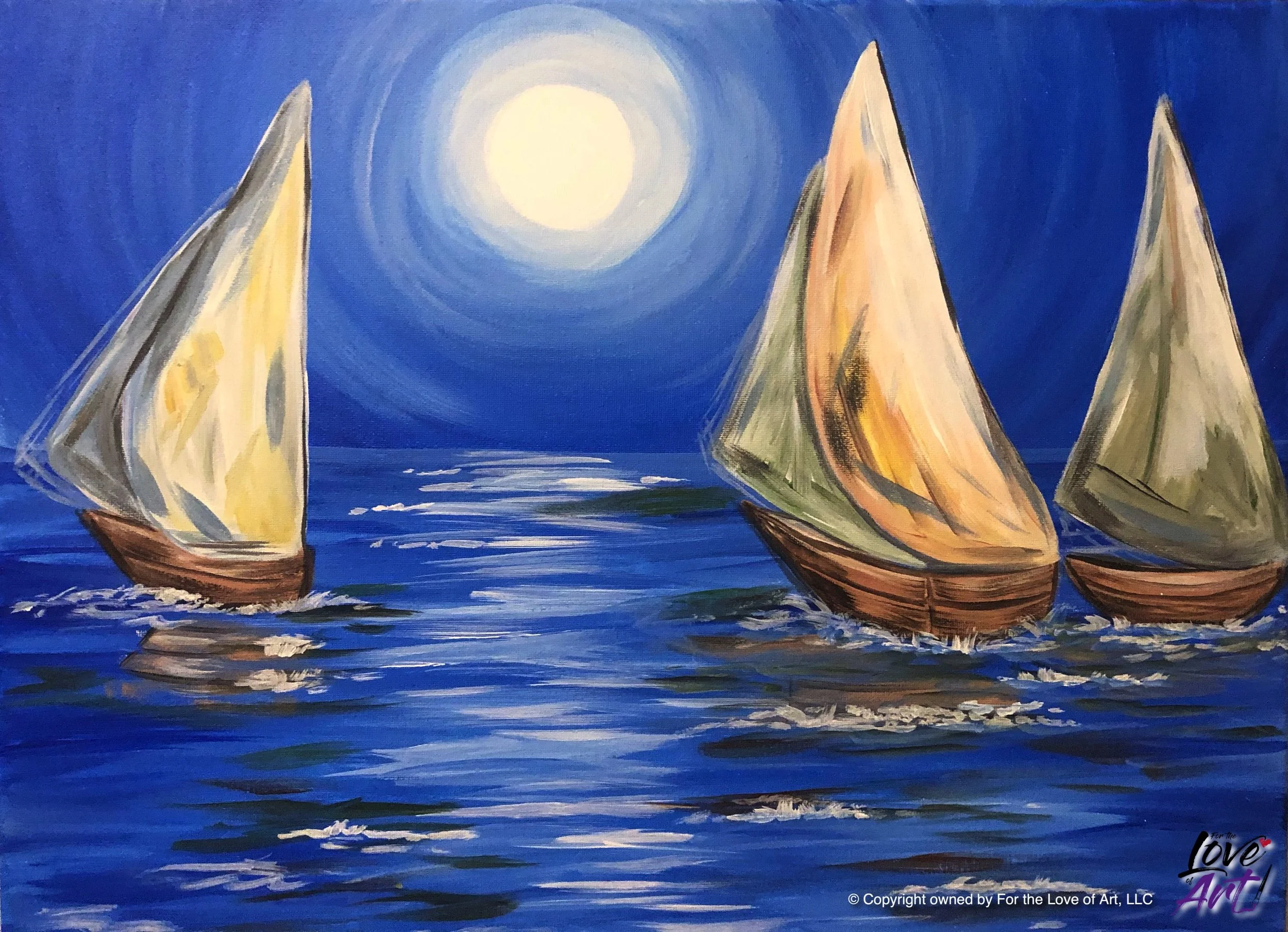 NEW! Paint &amp; Sip @ Ruby Sunshine Restaurant (Downtown): Moonlit Sailboats ($37pp)