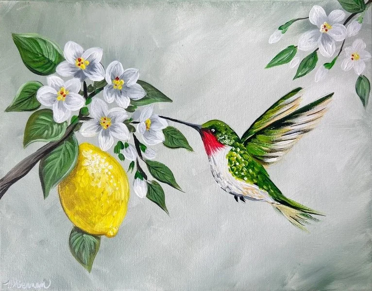 Paint &amp; Sip @ Ruby Sunshine (Avondale): Humming Bird Lemon Blossom