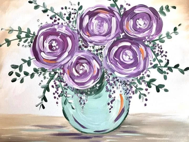 Paint &amp; Sip @ Ruby Sunshine (West Ashley): Purple Flowers