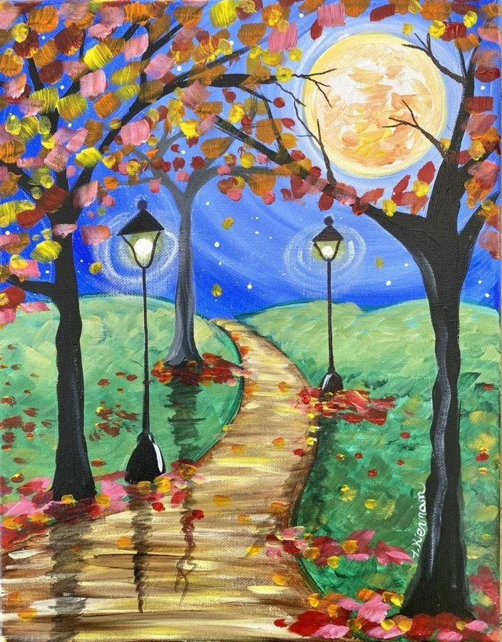 Paint &amp; Sip @ Ruby Sunshine Restaurant (Downtown): Harvest Moon Path (No experience needed!)