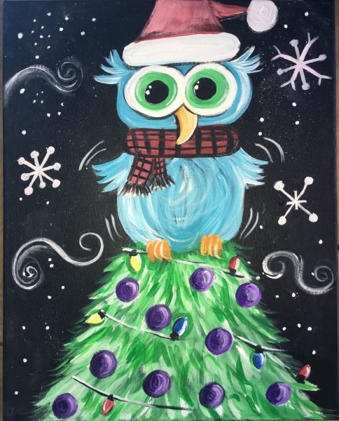 Paint &amp; Sip @ Ruby Sunshine Restaurant (Downtown): Christmas Owl Tree (No experience needed!) 