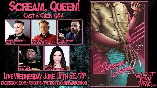 We are live again today with Mark Patton and Without Your Head Horror and Beyond. End us questions and comments- We&rsquo;ve been cooped up for too long so get ready for the floodgates of conversation! .
.
.
.
#screamqueendoc #screamqueendocumentary #mynightmareonelmstreet #freddykrueger #nightmareonelmstreet2 #freddysrevenge #halloween #horror #creepy #doclife #filmmaking #gayhorrornerd #documentary #filmfestival #scarymovies #horrormovies #queerhorror #gayhorror #filmmaker #hollywood #homophobia #hiv #finalgirl  #finalboy #markpatton #romanchimienti #tylerjensen #theendproductions  #screamqueentour2020