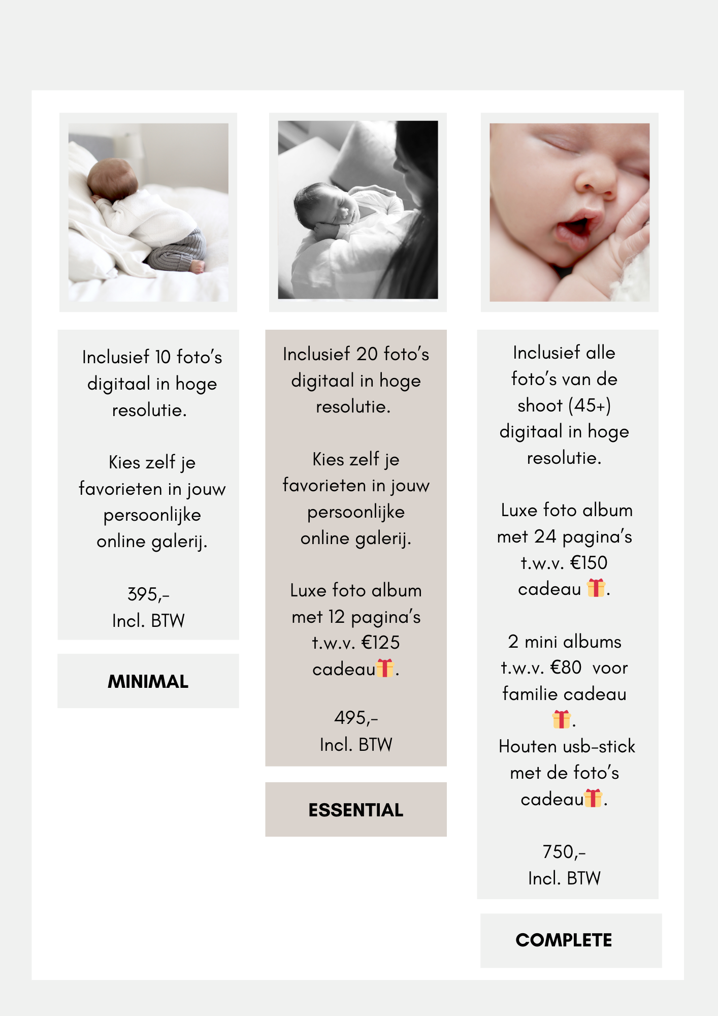 Newborn fotoshoot prijzen