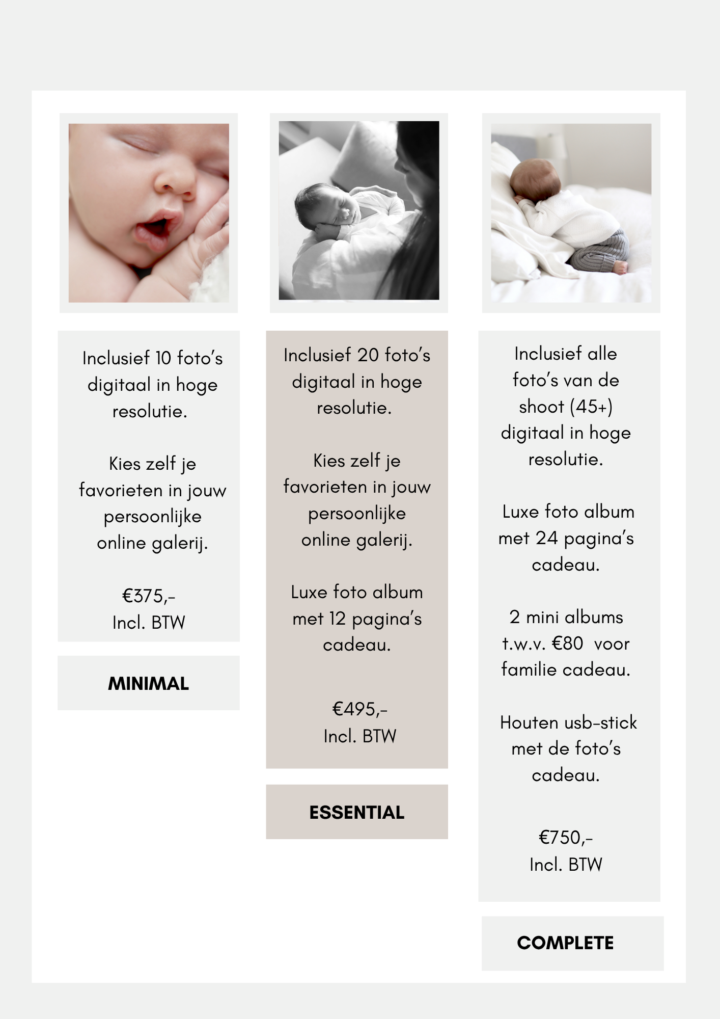 Newborn shoot prijzen