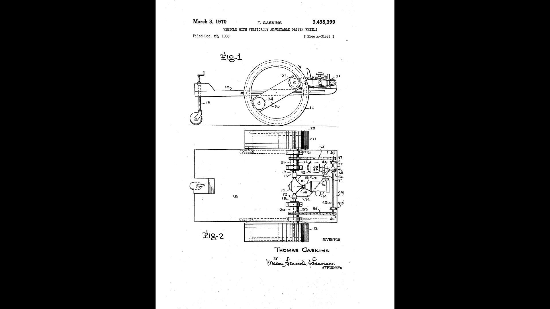 Tom Gaskins Patent No. 3,498,399