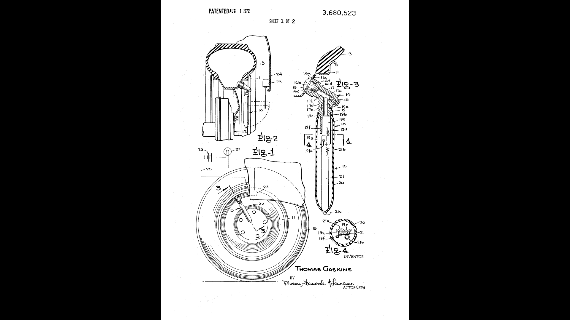 Tom Gaskins Patent No. 3,680,523