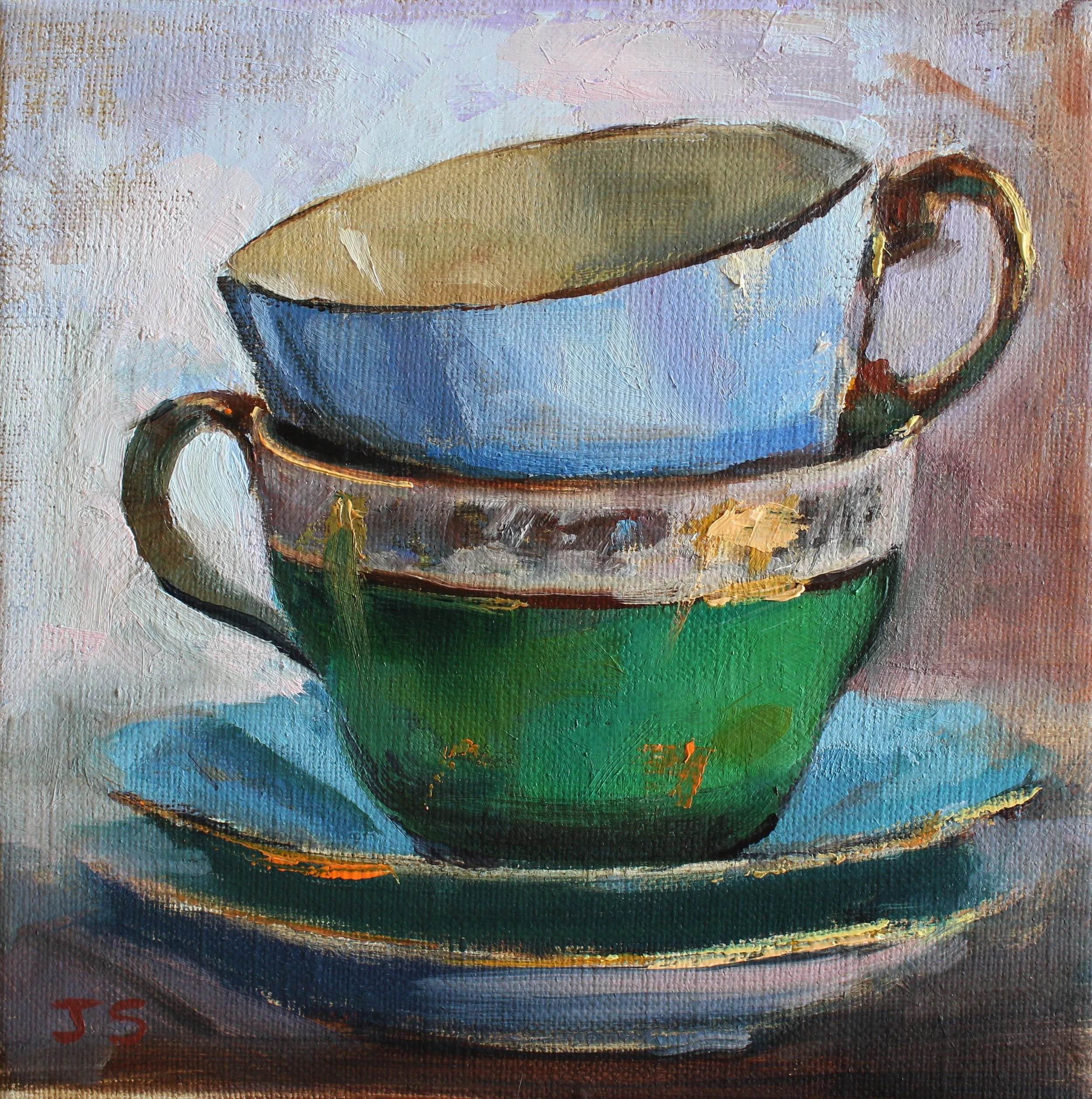 Antique Teacups 6" x 6" oil on stretched linen