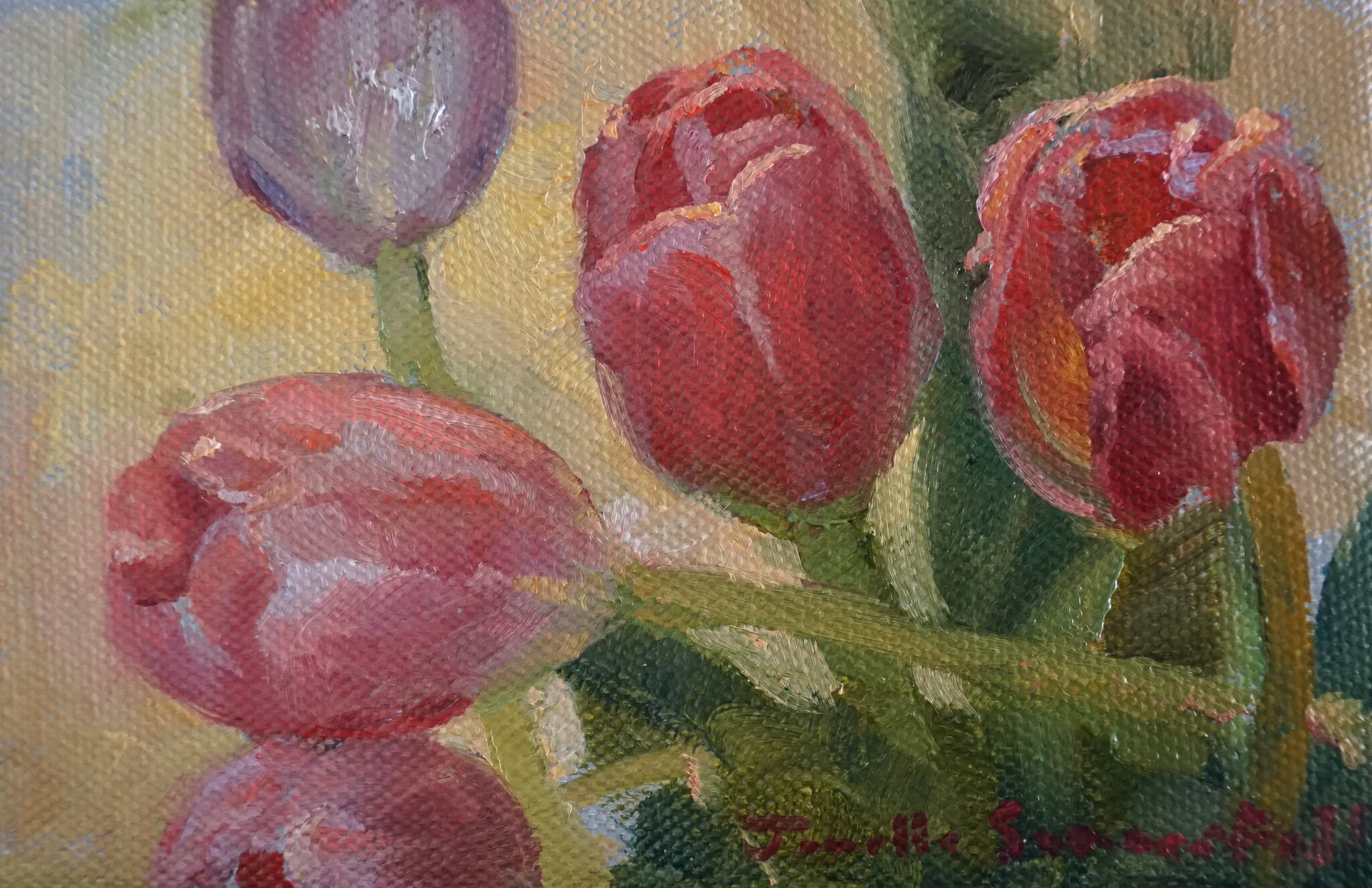 Tulips 4" x 6" oil on stretched canvas