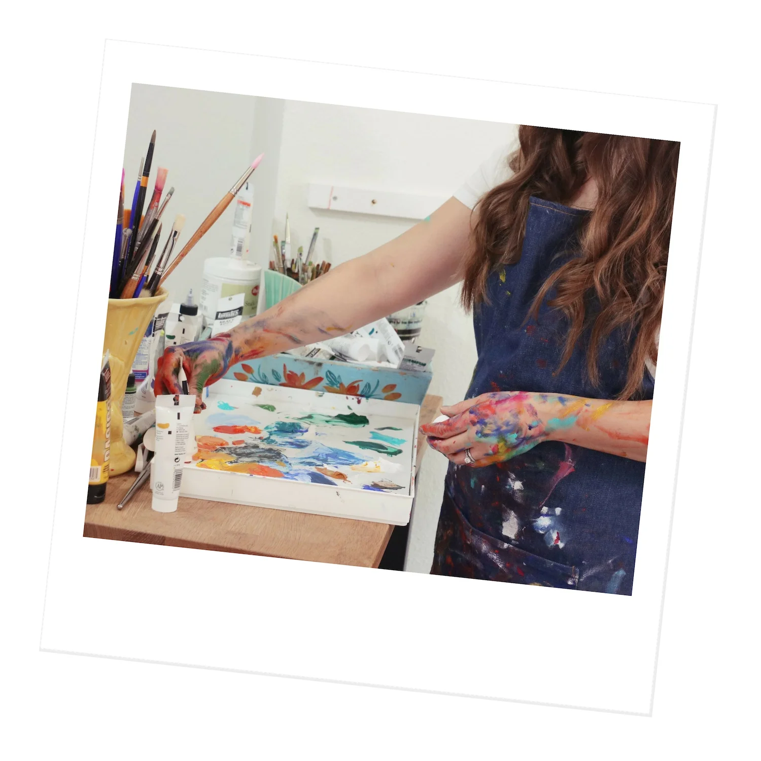 Polaroid Anisa Asakawa Portland Oregon Contemporary Botanical Landscape and Portrait Artist Mixing Paint in the Studio.jpg