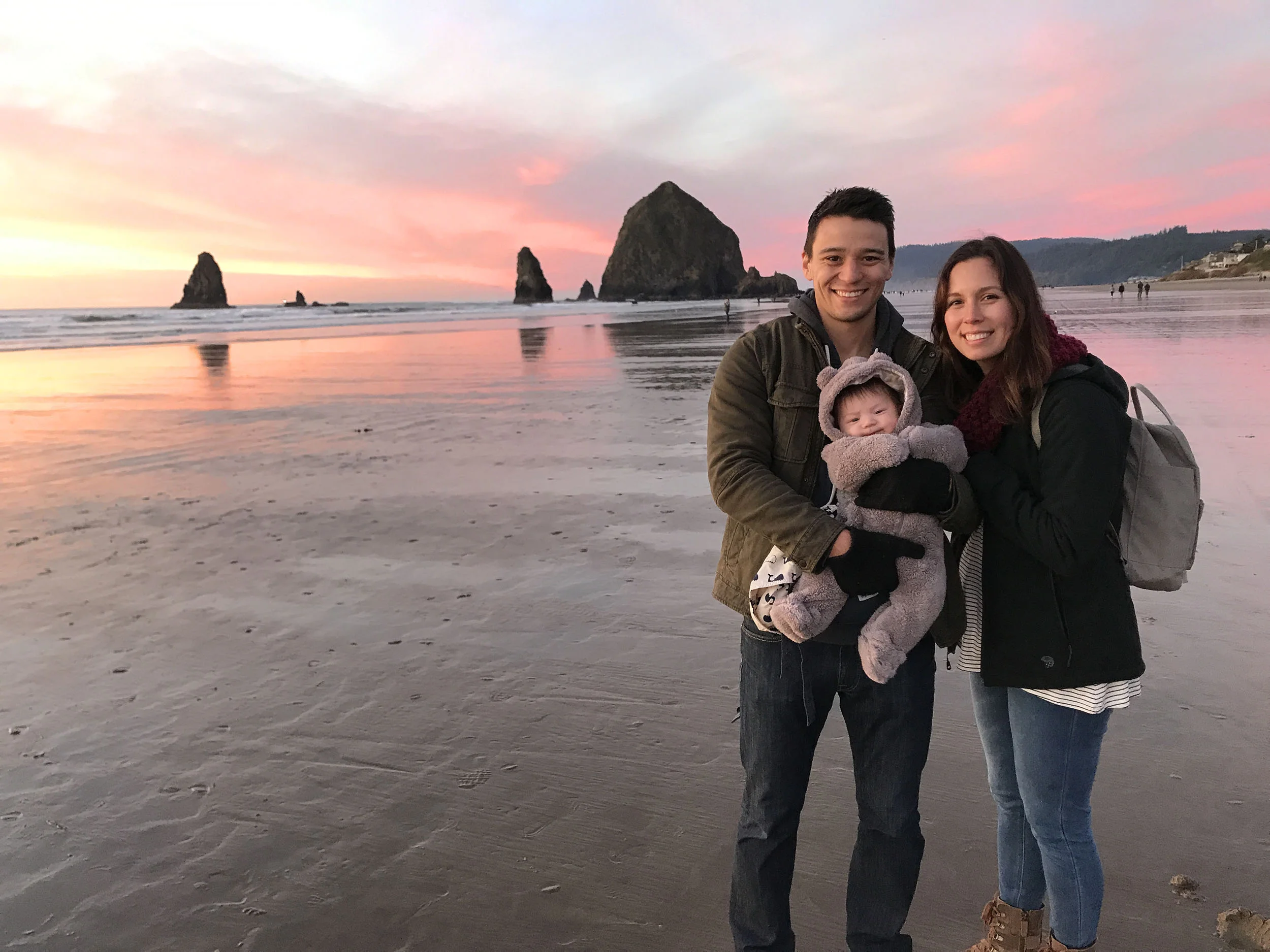 Portland Botanical landscape and portrait artist Anisa Asakawa and Family-at-Haystack-Rock.jpg