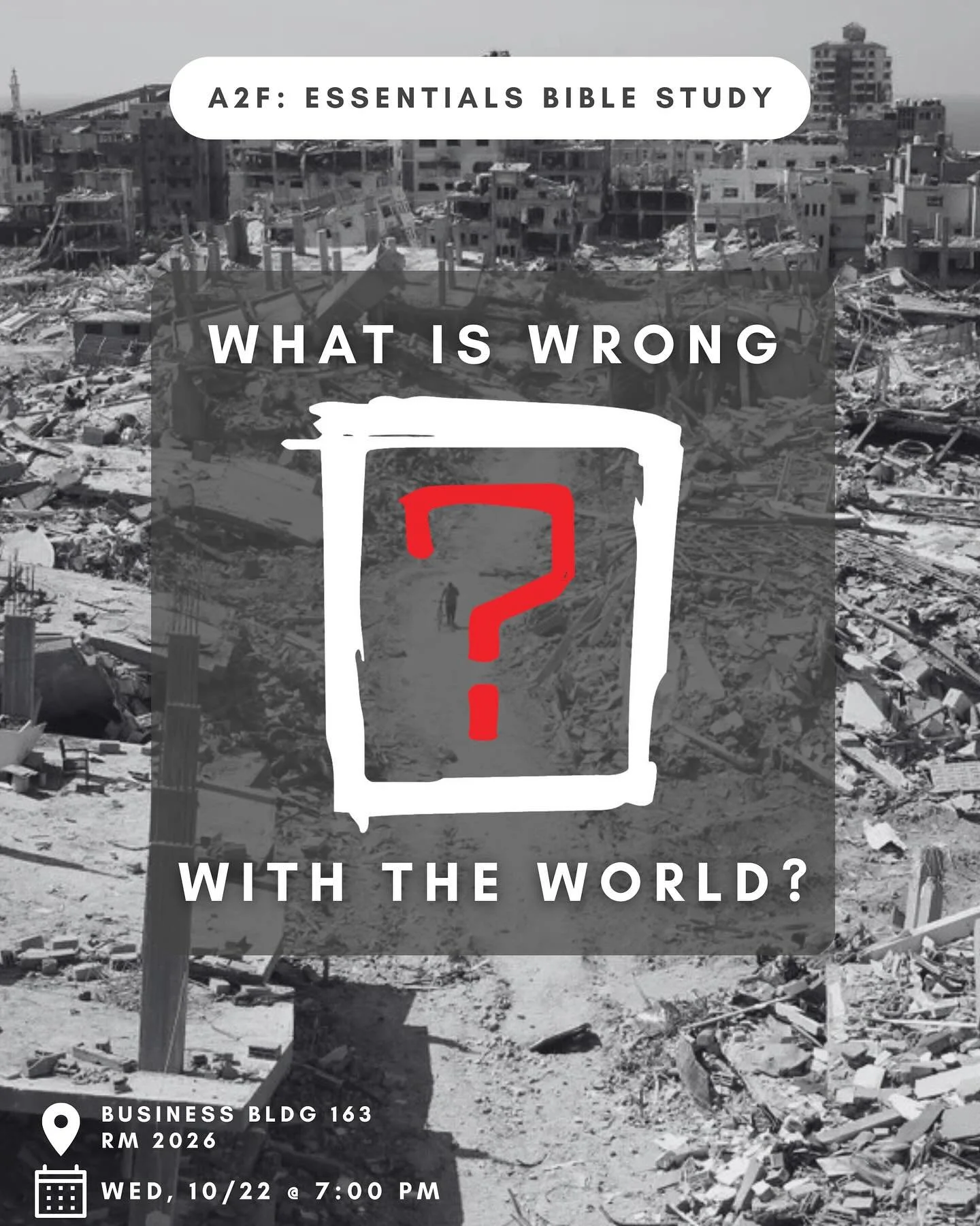 join us this wed for essentials Bible study! this week we’ll be talking about why is there brokenness in the world. see you there!!