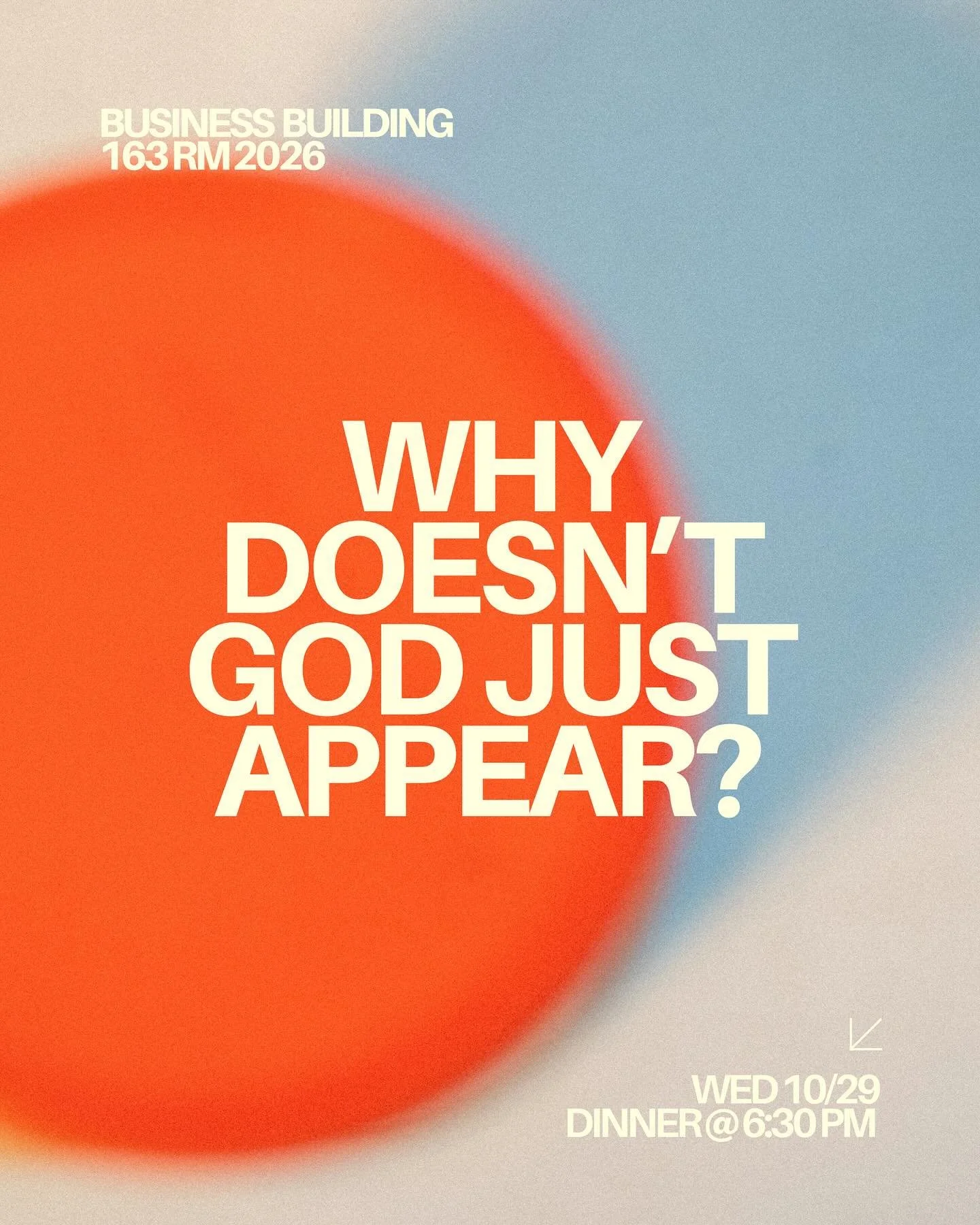 join us this wed at the business building as we answer tough questions people might have about Christianity 

see u there!
