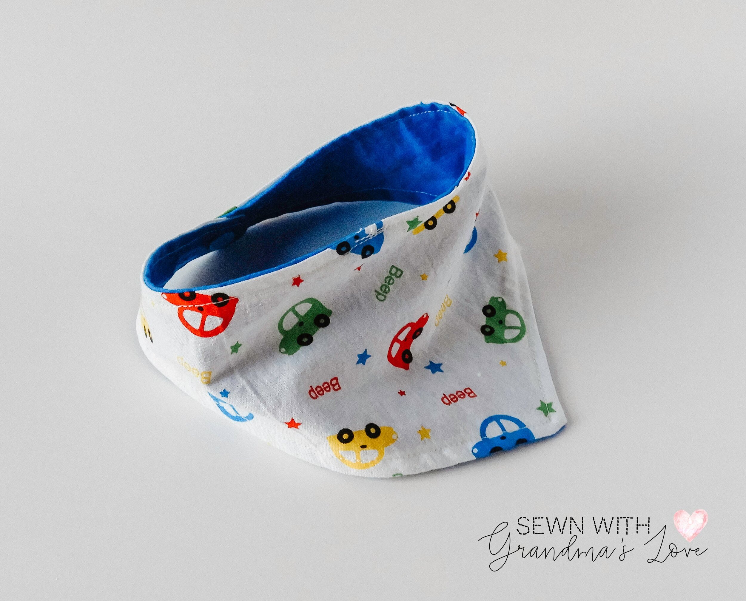Cars & Blue Bandana Bib / Teething Bib / Drool Bib / Dribble Bib