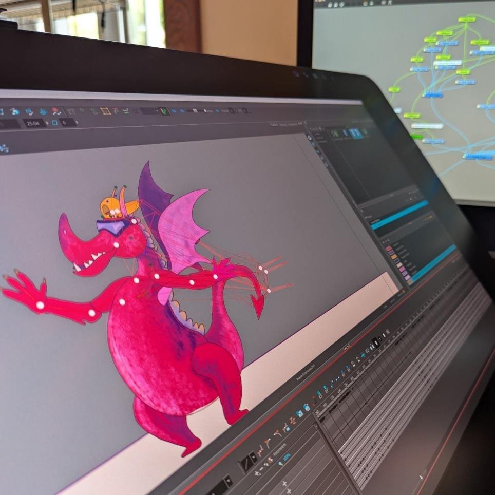 Animating all day - every day for the upcoming @geordietheatre 2play tour! Living in that node spaghetti 🍝 #toonboom #toonboomharmony #theatre #mtl #geordietheatre #animation #videodesign #projection #potatocakesdigital