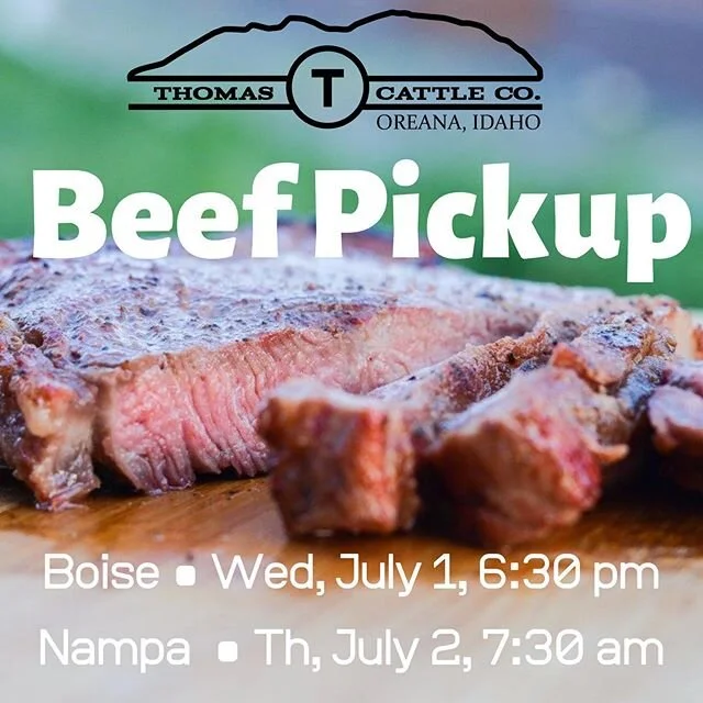 💥 Beef Pickup - Just in time for your 4th of July grilling 💥
.
2 pickup dates and times:
💥 Wednesday, July 1 at 6:30 pm, S Broadway Ave, Boise
💥 Thurs, July 2 at 7:30 am South Nampa near D &amp; B Supply
.
Lots of great packages to choose from an
