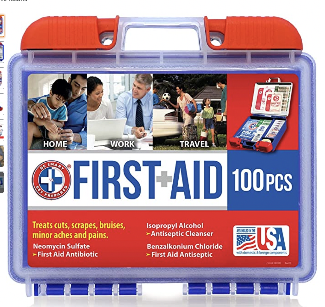 Be Smart Get Prepared 100 Piece First Aid Kit: Clean, Treat, Protect Minor Cuts, Scrapes. Home, Office, Car, School, Business, Travel, Emergency, Survival, Hunting, Outd