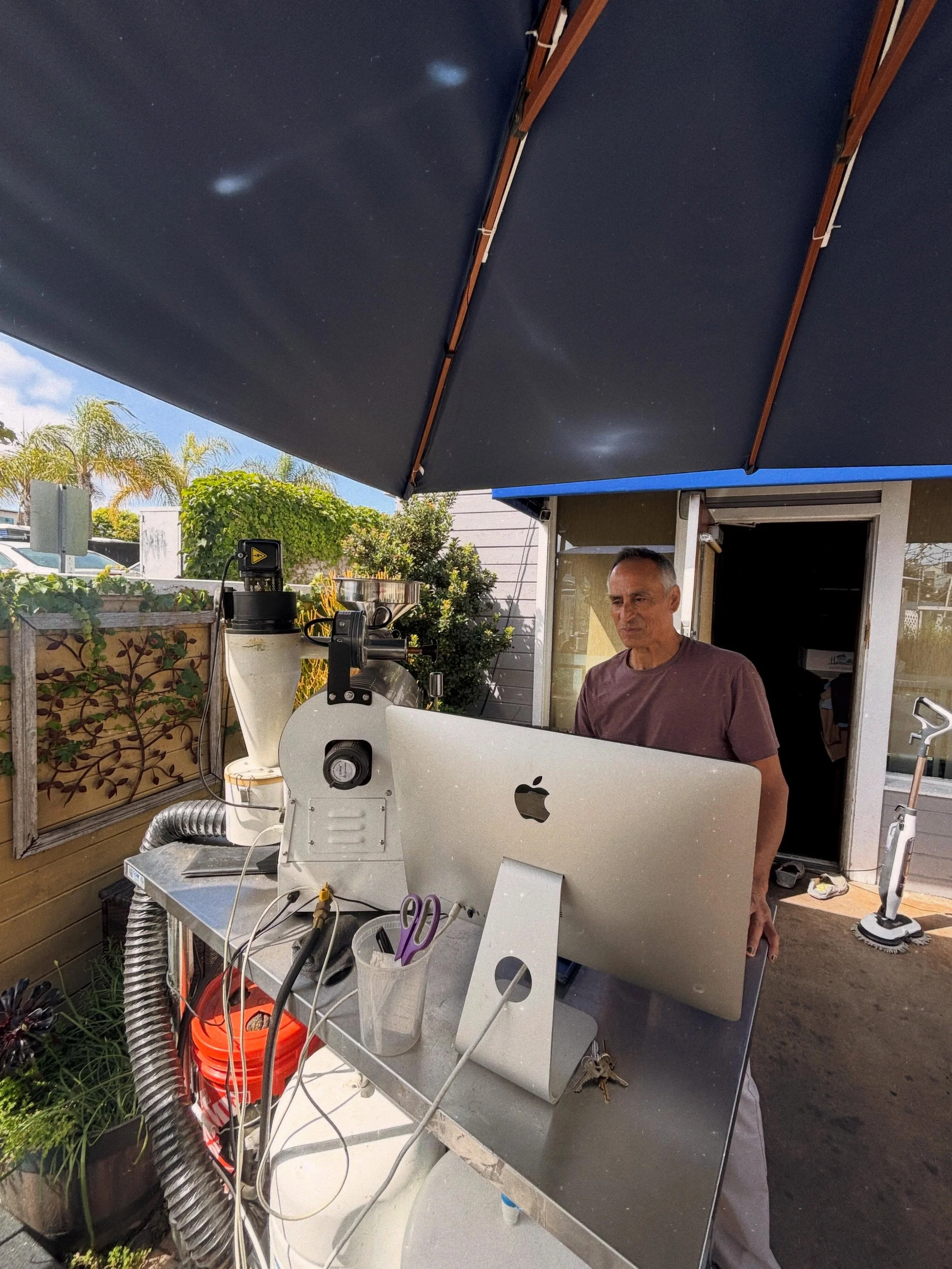 The man, the myth, the legend. Our fearless leader at Juno&rsquo;s takes great pride in serving our customers the best coffee Pt Loma has to offer. Here he is roasting beans and making sure everything is up to the standards we all except great coffee