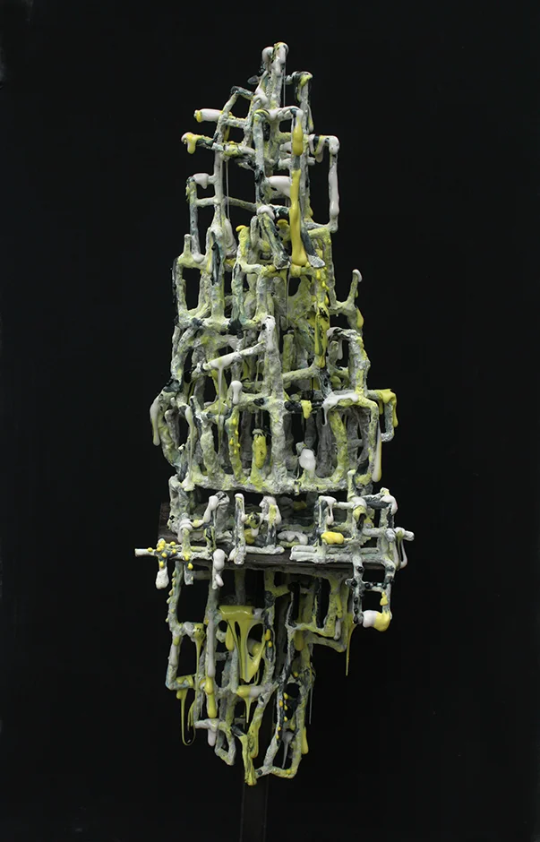  Whakaari, White Island 2017 Clay, feldspar, glaze and steel stand 1800x570x570mm   