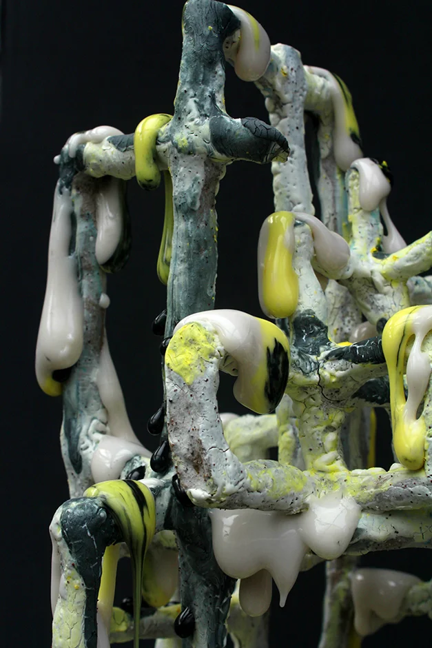  Whakaari, White Island 2017 Clay, feldspar, glaze and steel stand 1800x570x570mm   