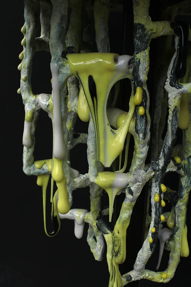  Whakaari, White Island 2017 Clay, feldspar, glaze and steel stand 1800x570x570mm   